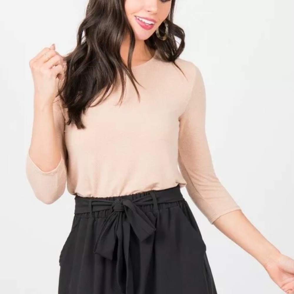 Agnes & Dora Tan Biscuit 3/4 Sleeve Fitted Tee A5